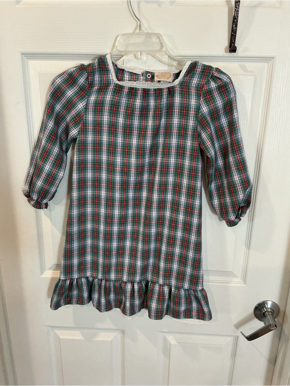 Girls Green and Red Plaid Ruffle Hem Dress